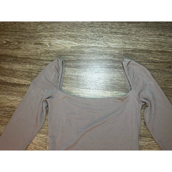 Aritzia Wilfred Chablis Maxi Long Sleeve Jersey Dress Slit Taupe Size XS - Picture 6 of 10